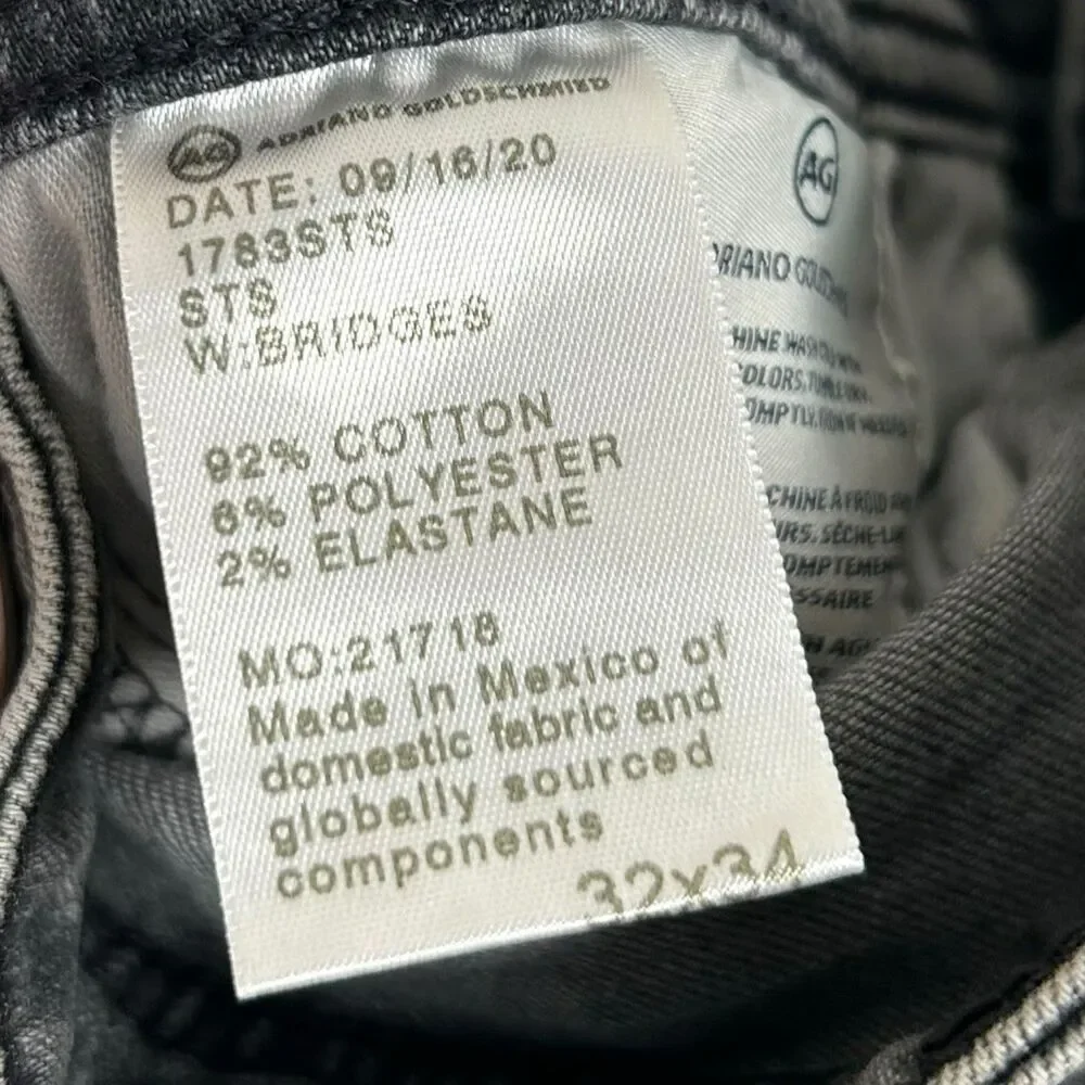 AG Adriano Goldschmied Tellis Jeans Mens 32x34 Gray Modern Slim Grunge Faded NWT